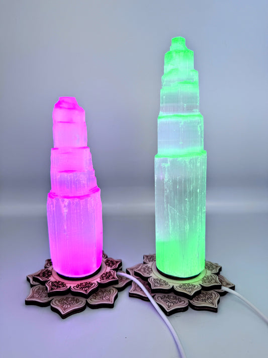 Lotus USB Light Base & Selenite Tower.