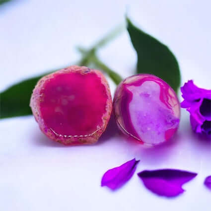 pink agate pop socket phone holder with petals on white background