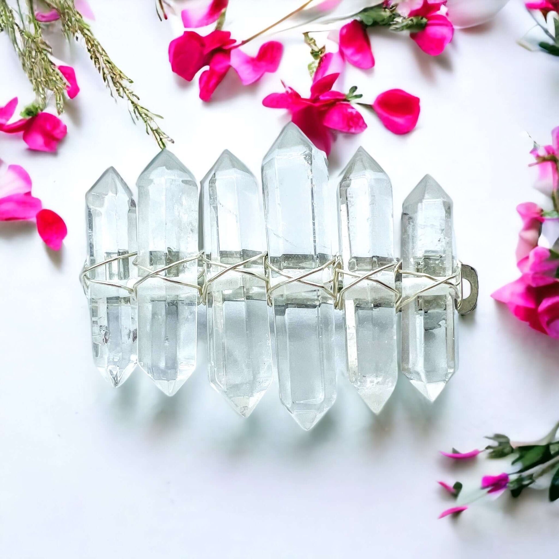 Double Terminated Clear Quartz Hair Clips.