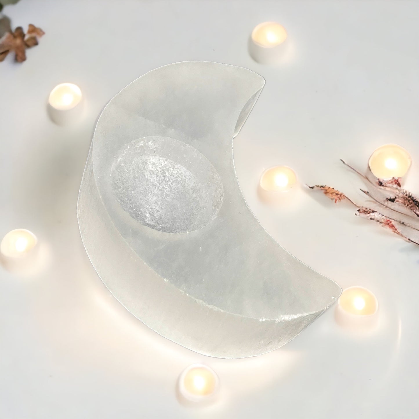 Selenite Moon Candle Holder