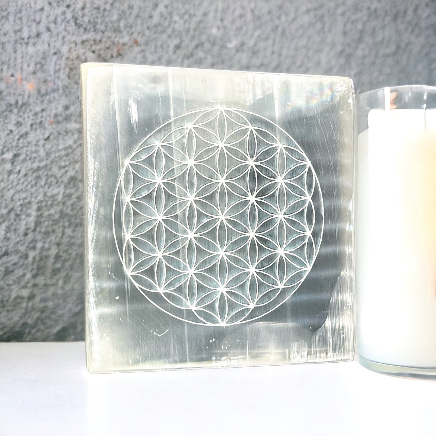 Selenite Flower Of Life Plate.