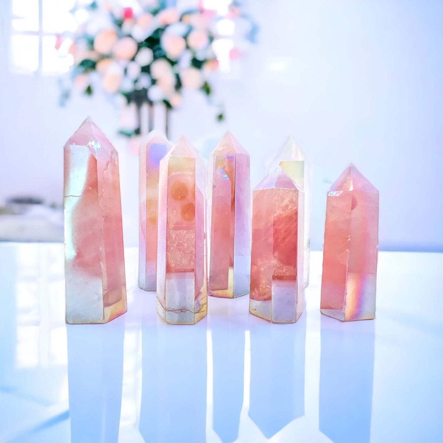 Rose Aura Quartz Points.