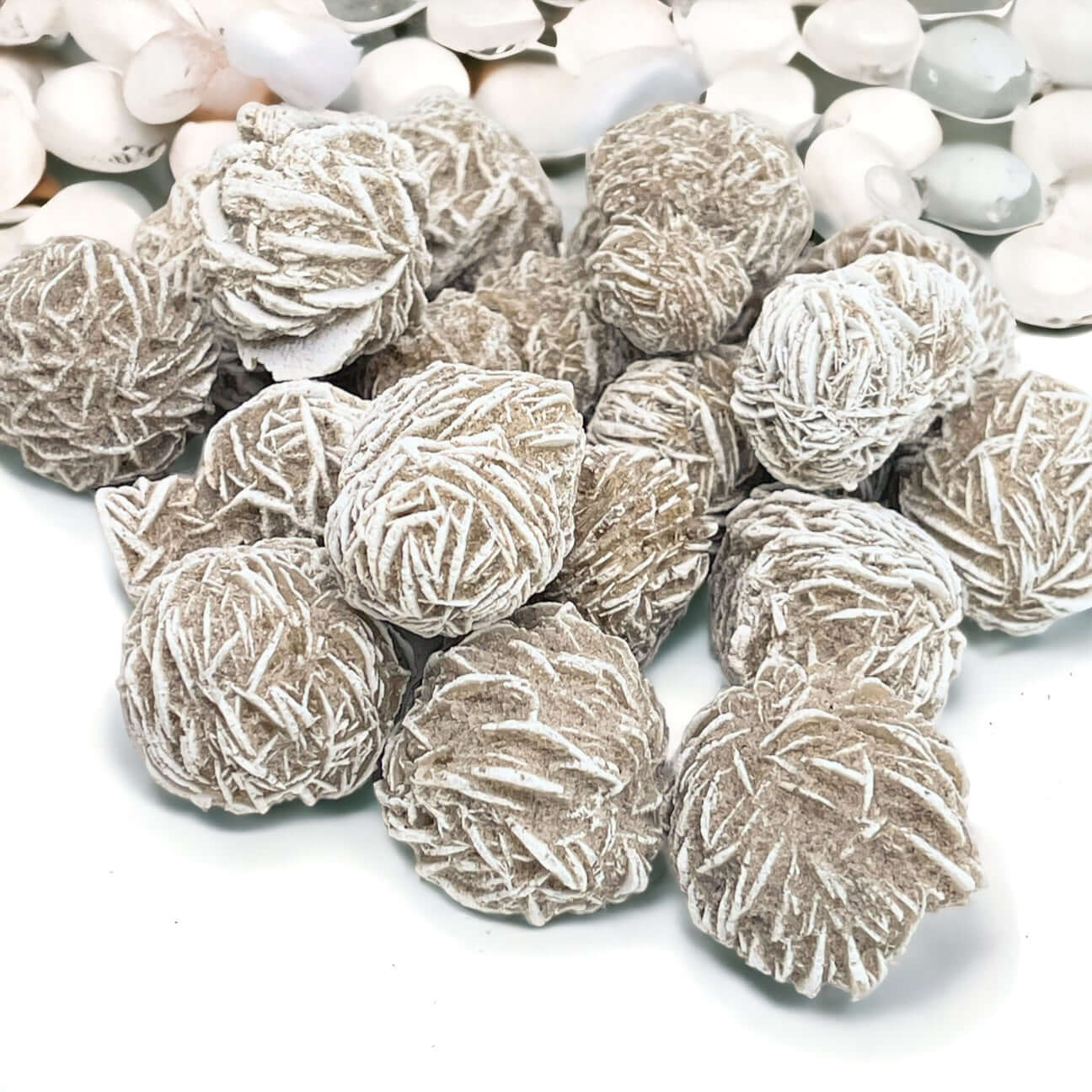 Desert Rose crystals on white surface