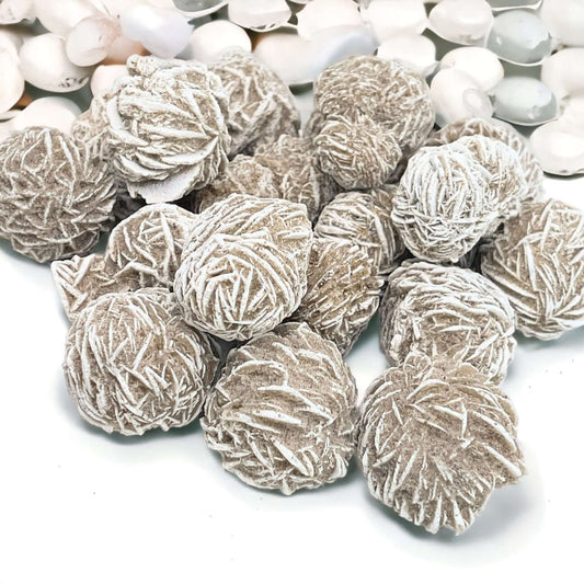 Desert Rose crystals on white surface