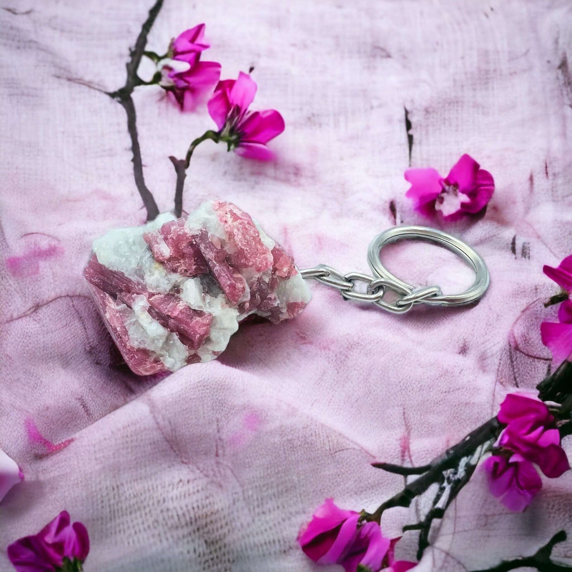 Crystal key rings pink tourmaline 