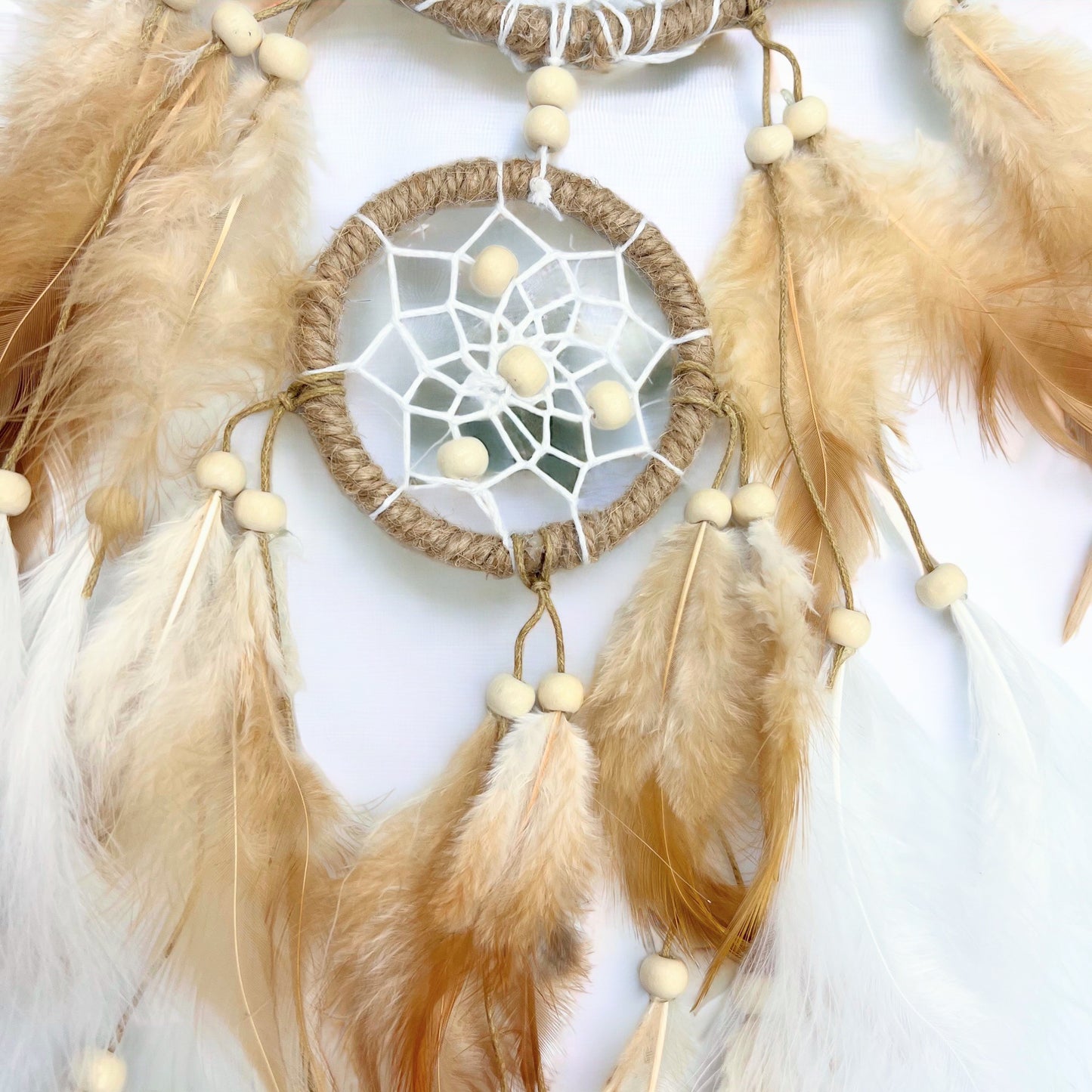 White & Tan Dream Catcher Double Ring.