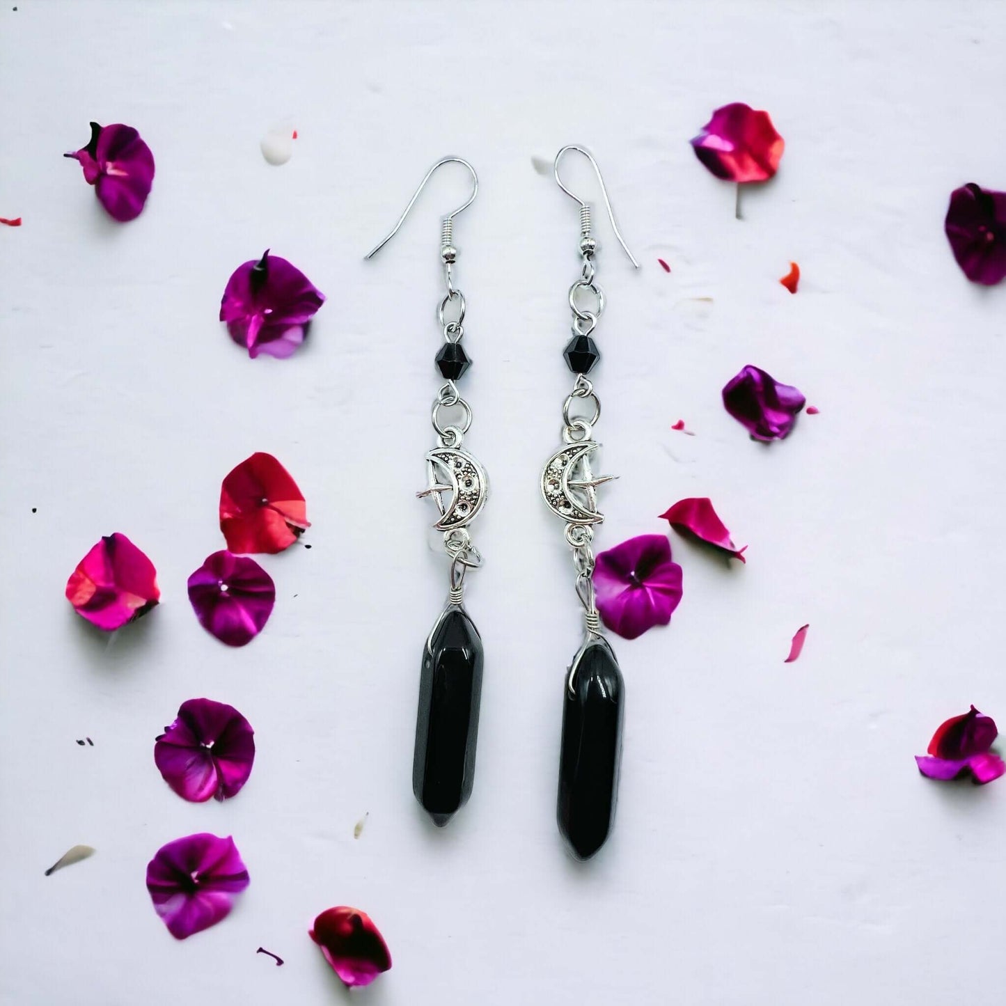 Long dangle earrings with moons