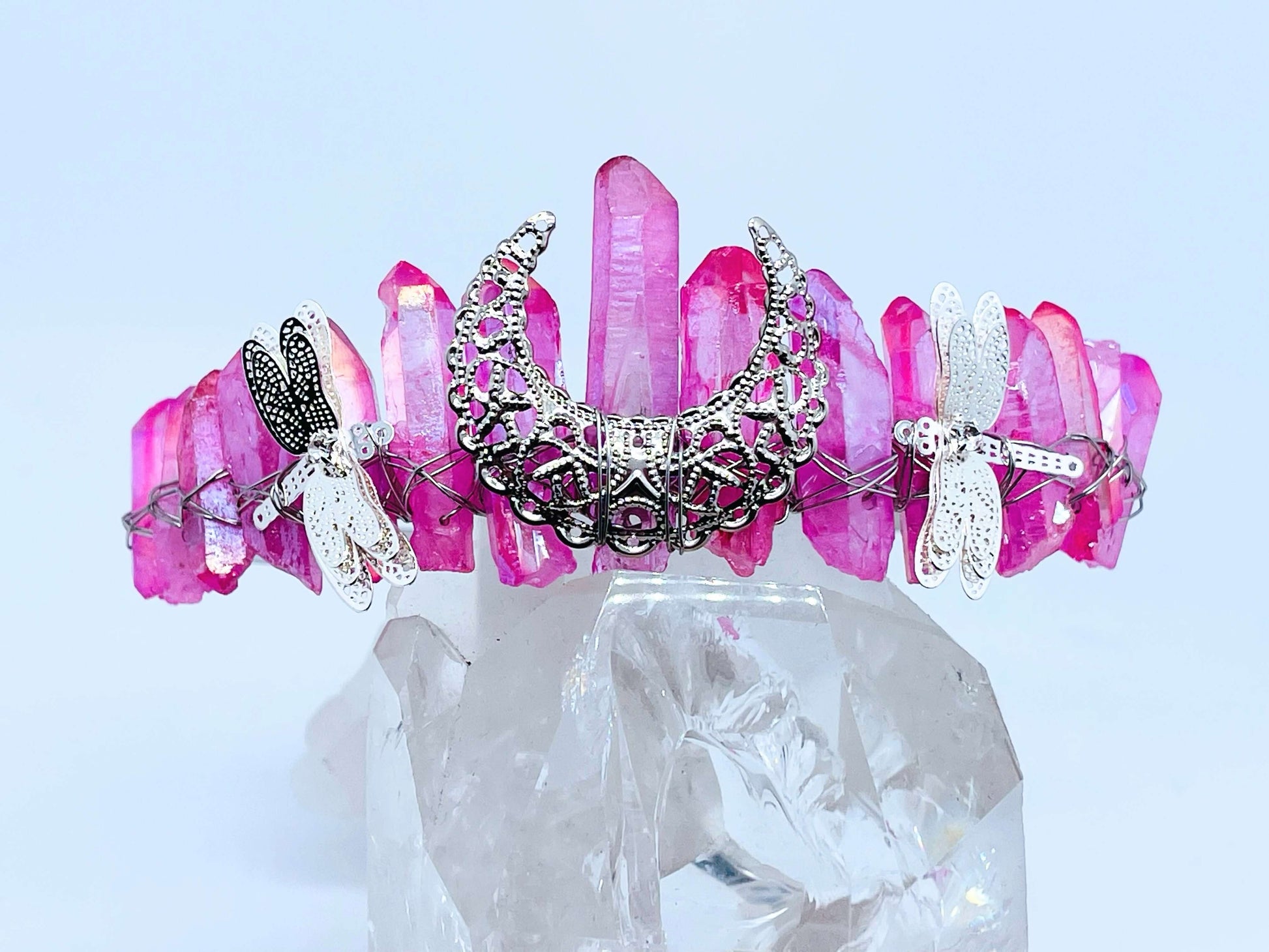 Crystal Crown with dragonfly’s on white background