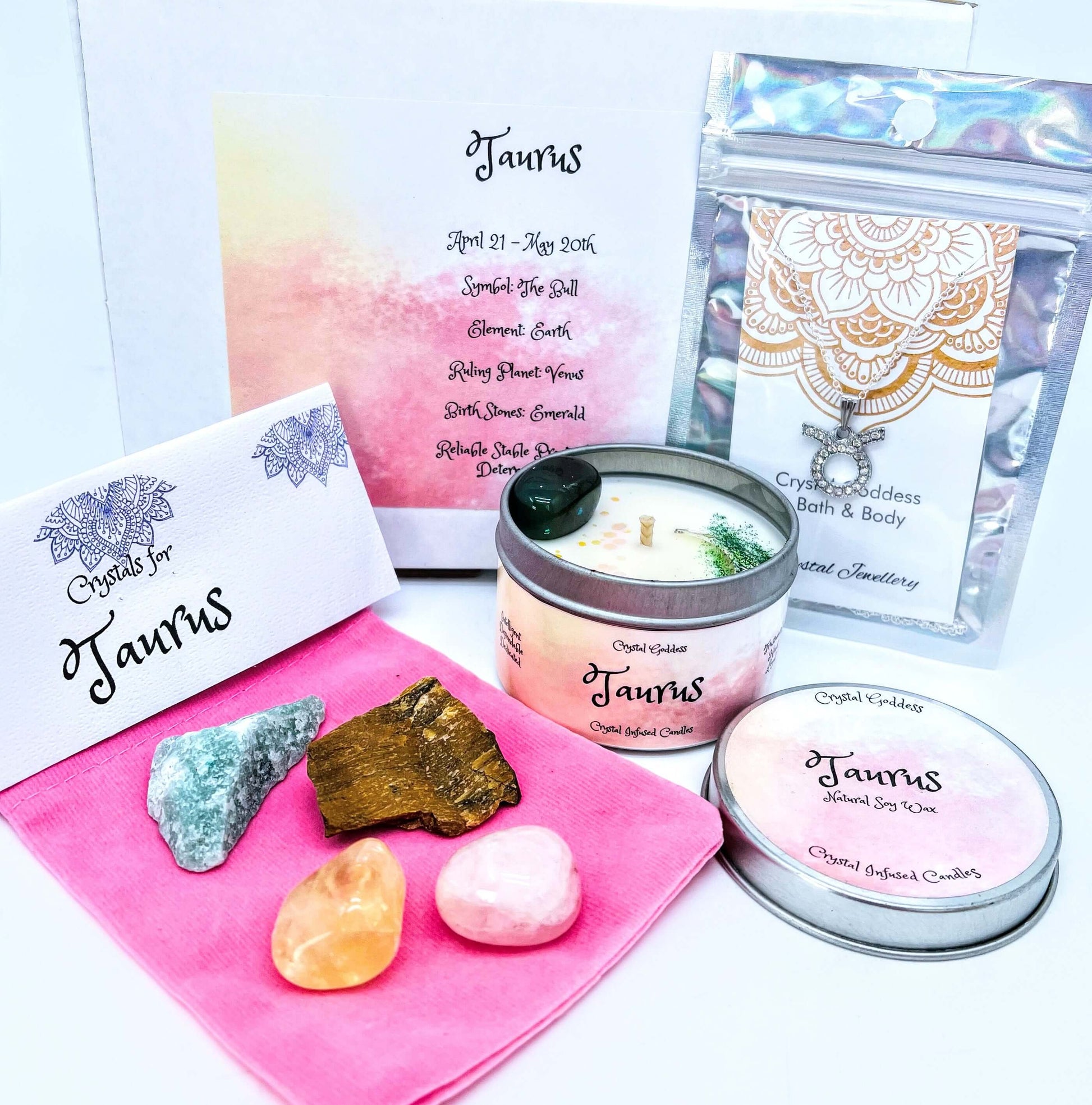 Taurus box with candle, pendant and crystals set