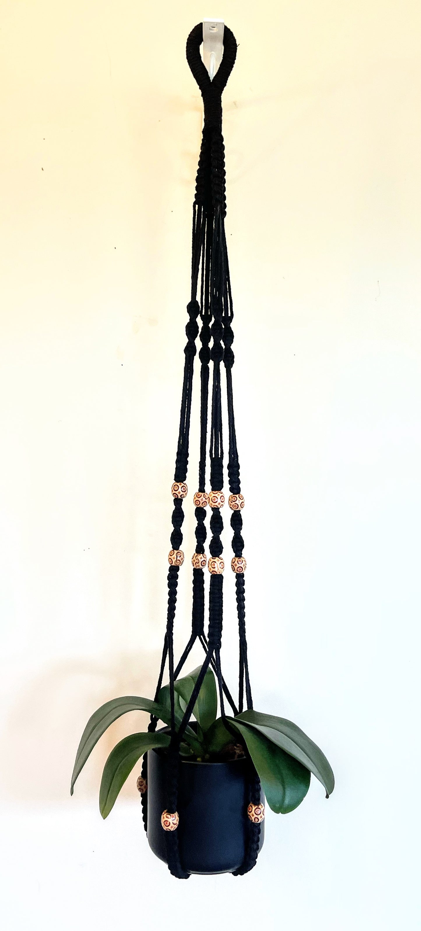 Painted Wood Bead Macrame Hanger.