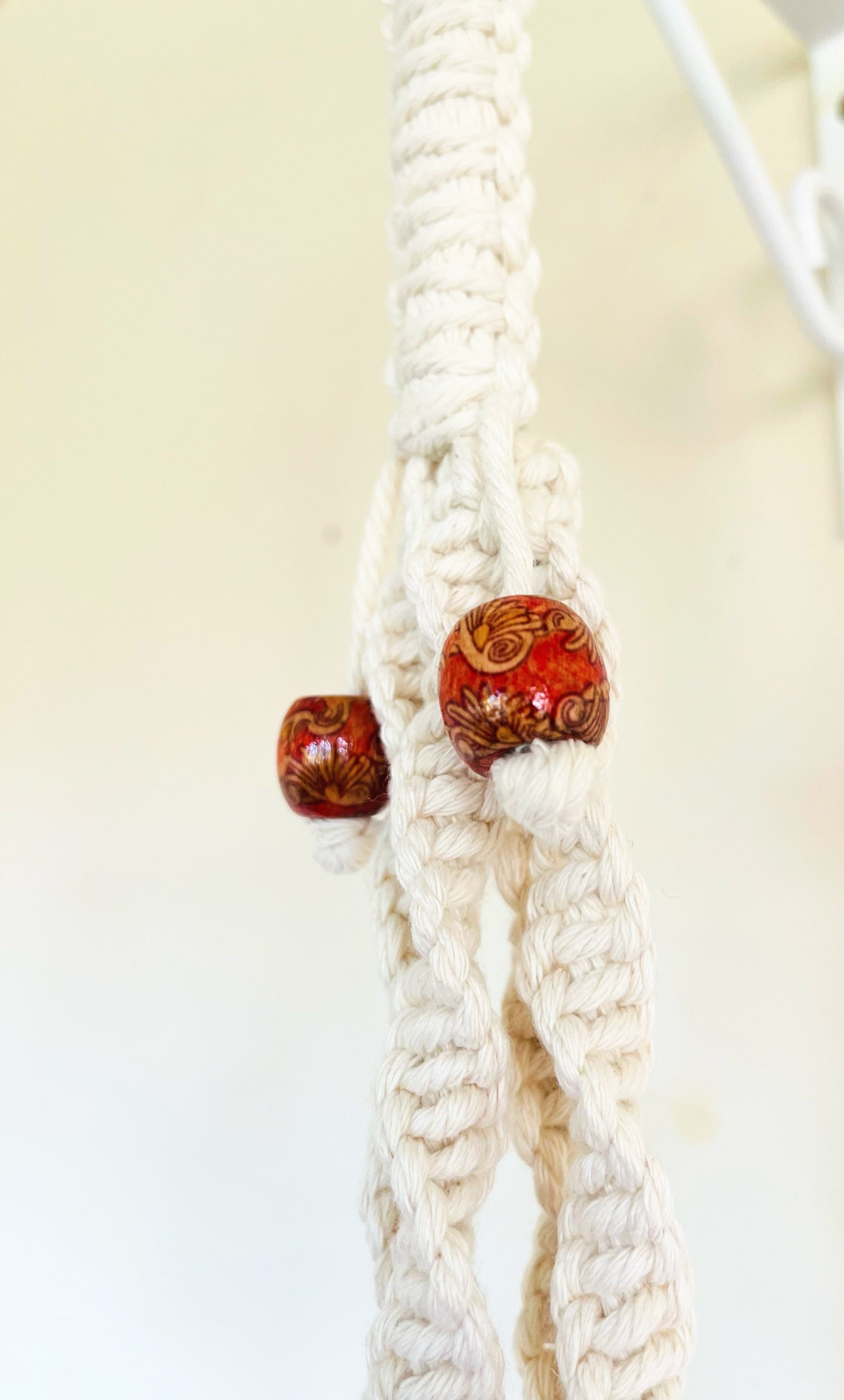 Painted Wood Bead Macrame Hanger.