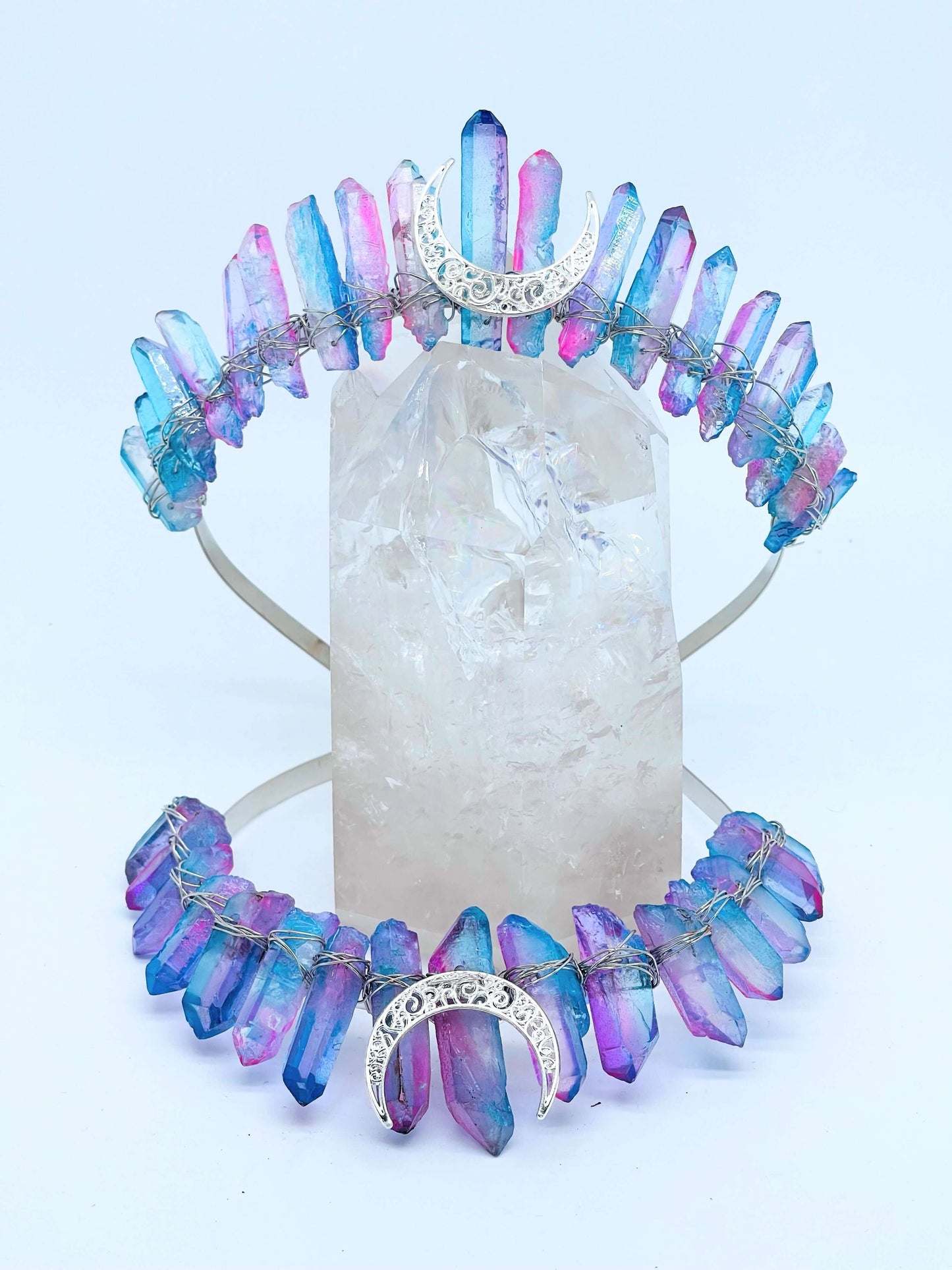 Crystal Crowns with silver Crescent Moon