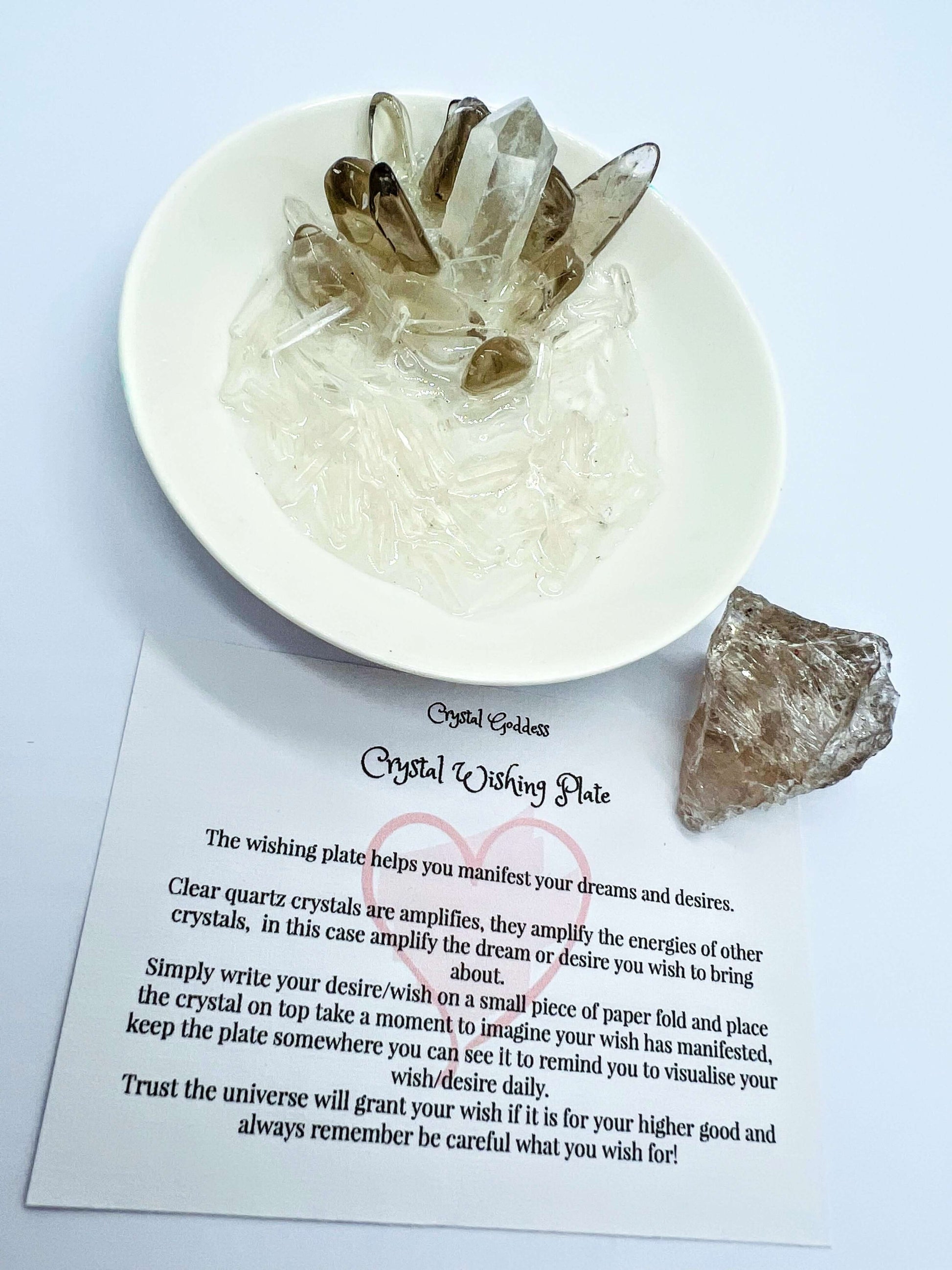 Crystal wish plate smoky quartz