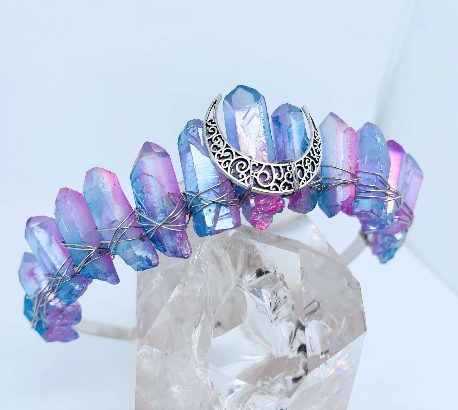 Crystal Crowns with silver Crescent Moon