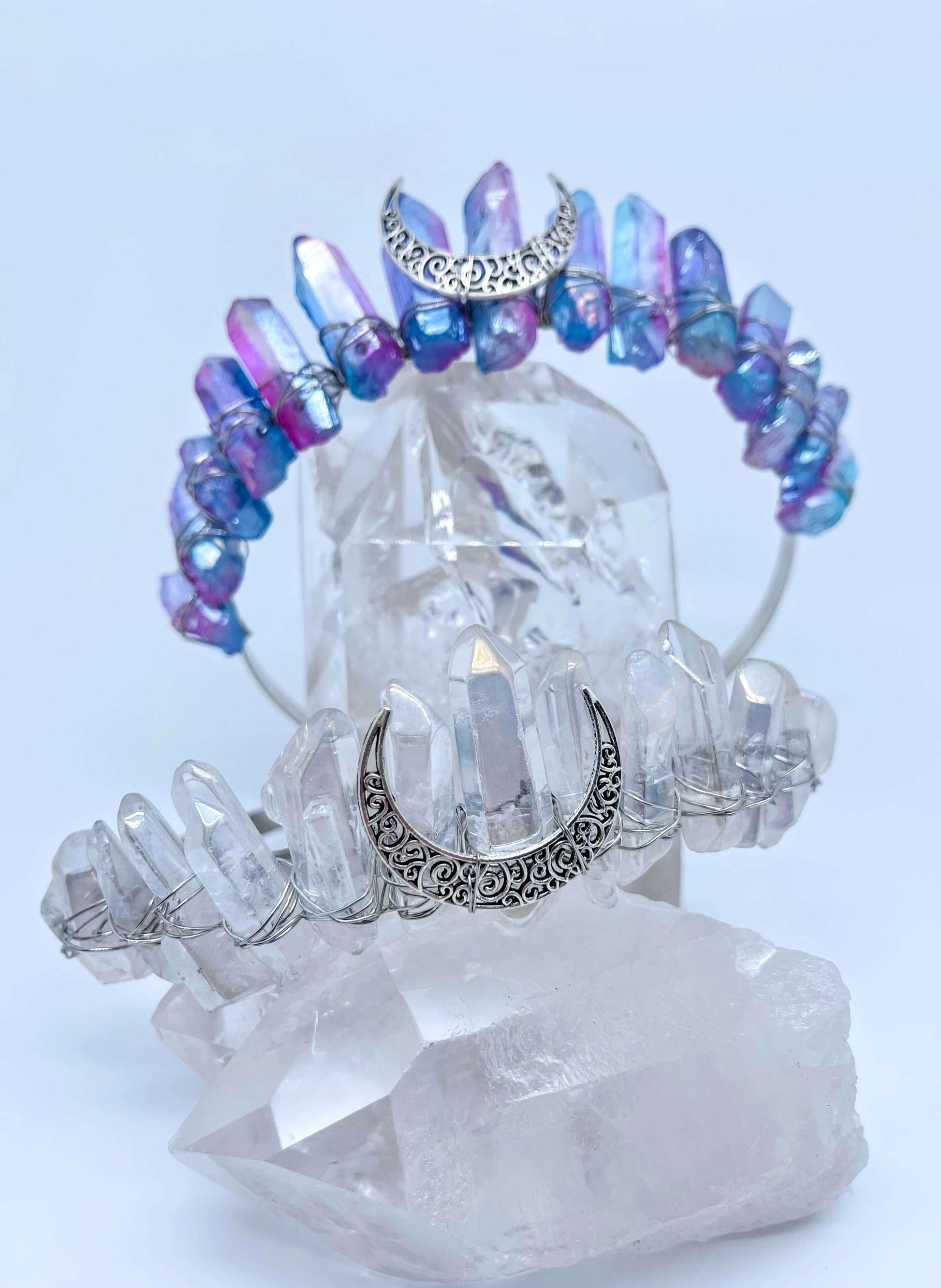 Crystal Crowns with silver Crescent Moon