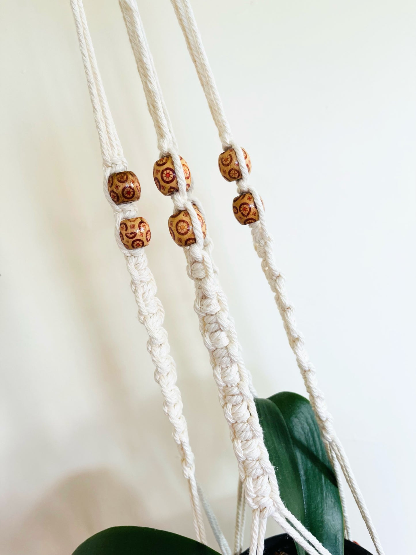 Painted Wood Bead Macrame Hanger.