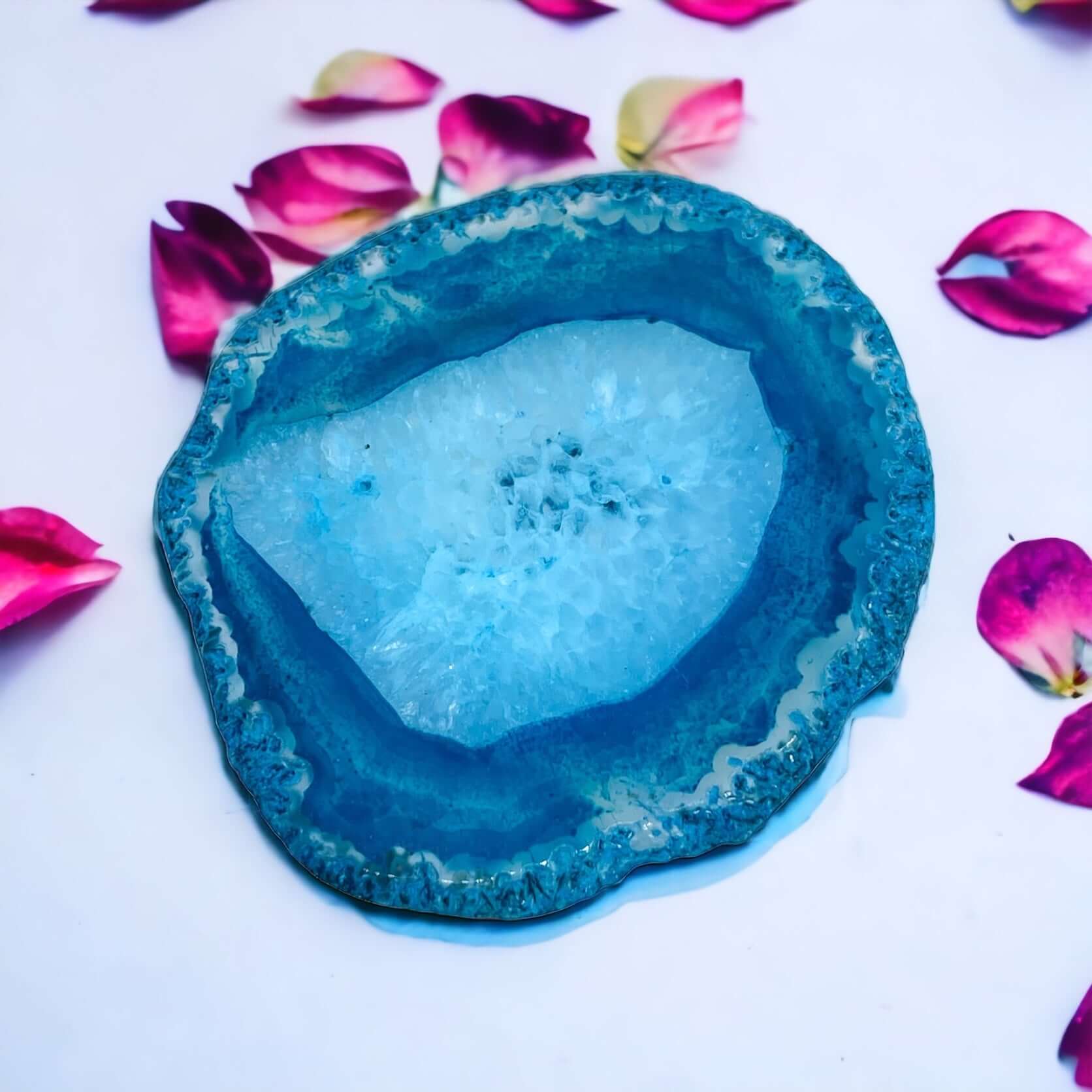 Blue agate pop socket phone holder with petals on white background